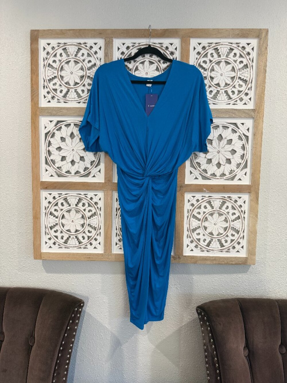 Floerns Women's Short Sleeve V Neck Twist Front Split Midi Dress